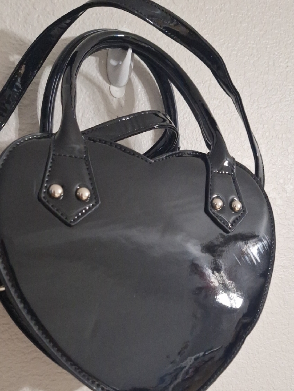 Killstar Black Patent Heart Spiderweb Satchel - Picture 2 of 3